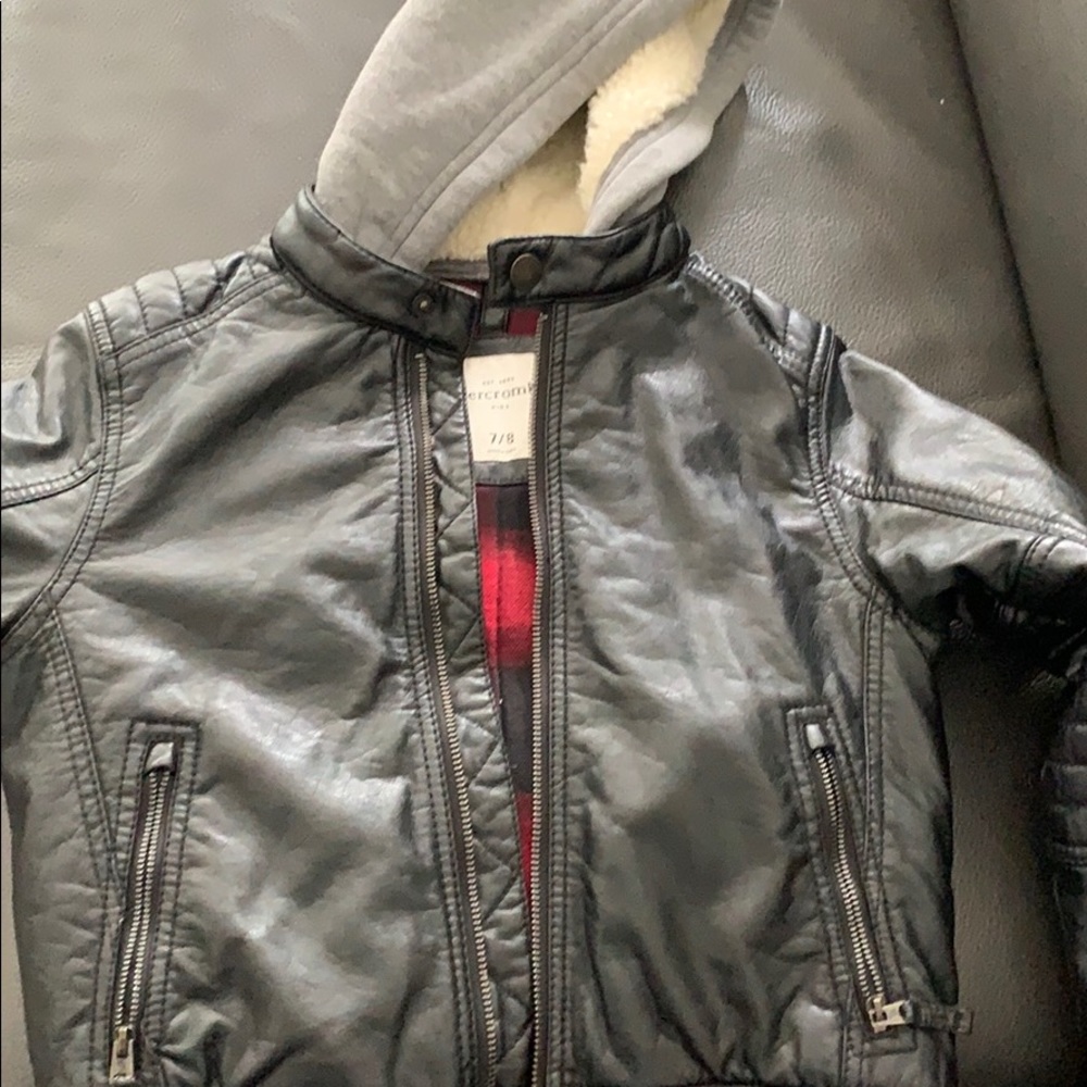 Abercrombie black leather jacket with flannel